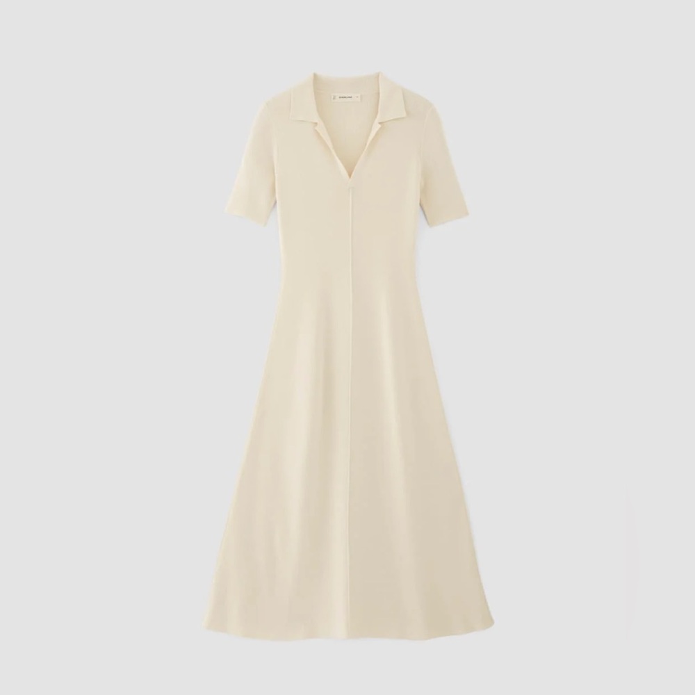 EVERLANE THE VISCOSE KNIT POLO MIDI DRESS Beige Sz S - Picture 4 of 7